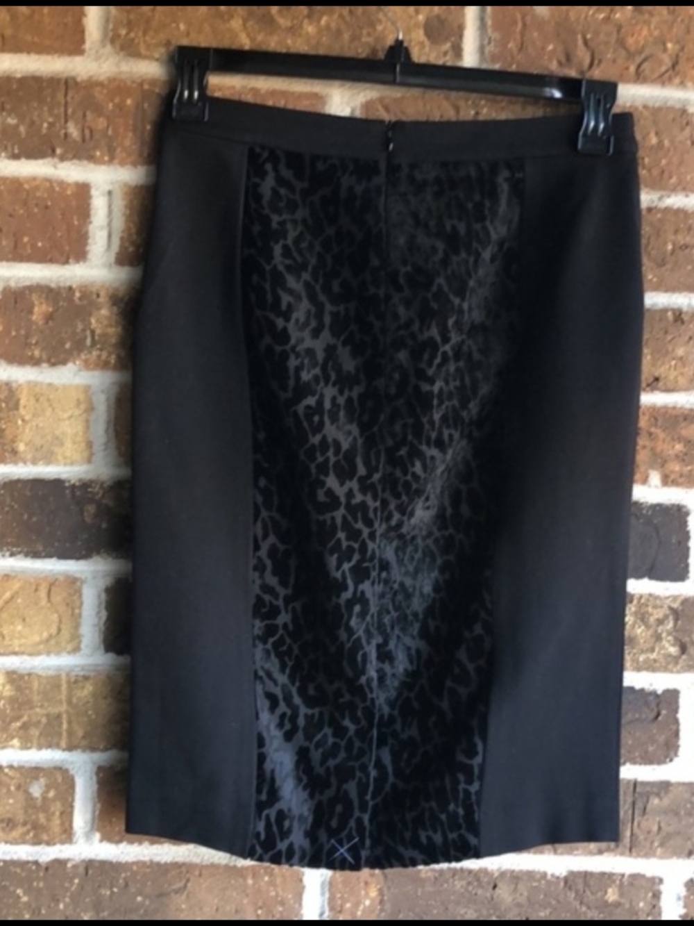 Ann Taylor Black Pencil Skirt with Subtle Animal-Print Center Panel